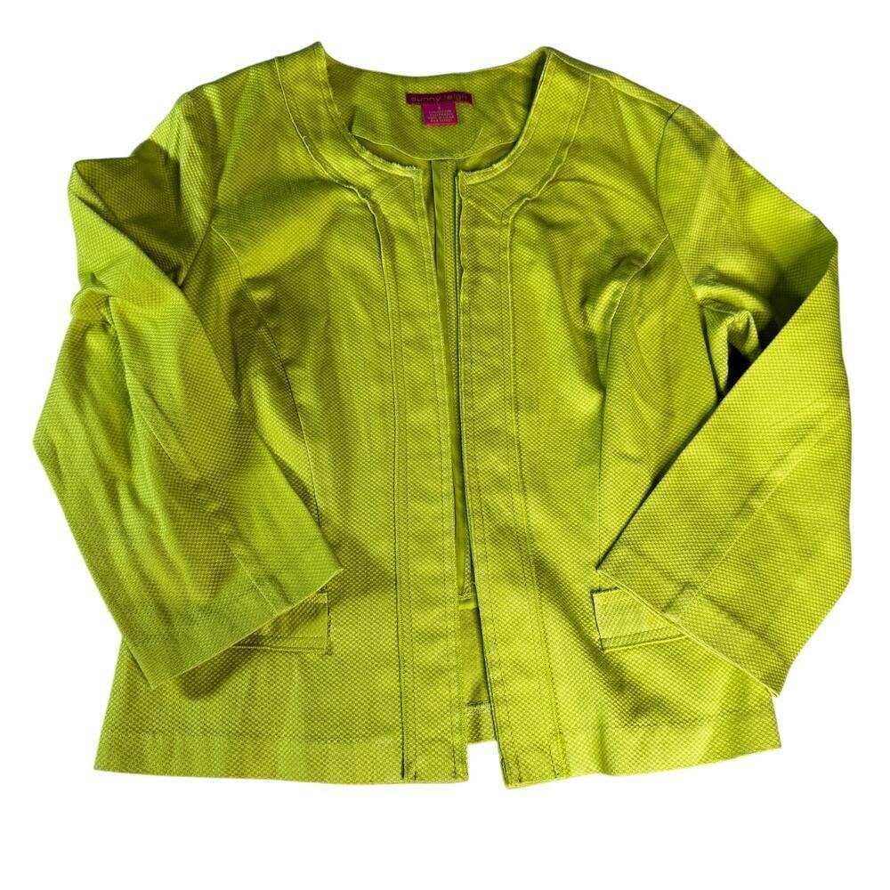 Sunny Leigh Women's sz 4 Chartreuse Jacket Open Front Stretch Textured